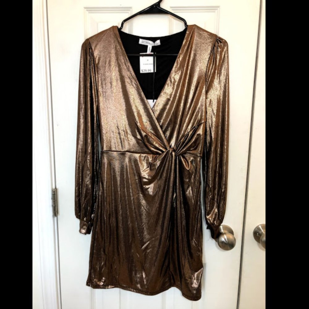 Gold Mini Long Sleeve Dress